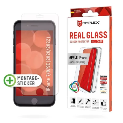 DISPLEX Panzerglas (10H) + Schutzhülle für Apple iPhone 7/8/SE (2020/2022), Montagesticker, + Case, Tempered Glas, kratzer-resistente Schutzfolie