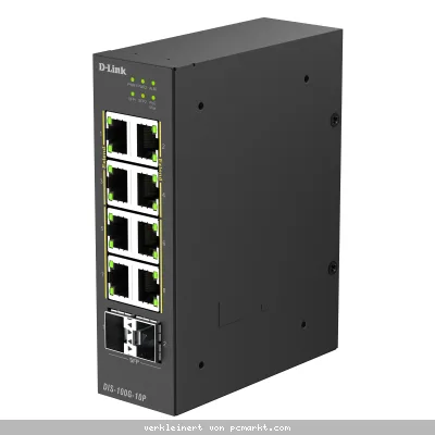 D-Link DIS-100G-10P Unmanaged Switch 8x Gigabit Ethernet (PoE+, max. 240W), 2x 1G SFP, DIN-Schienenmontage, IP30