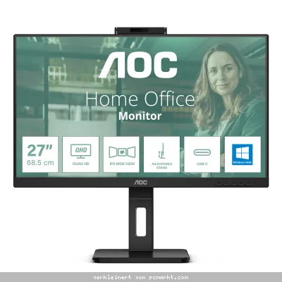 AOC Q27P3QW 27 Zoll - Office Monitor QHD, IPS, 100 Hz, Höhenverstellung, Pivot, Webcam, USB
