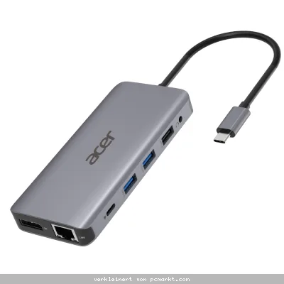 Acer 12in1 USB-Type C Multiport-Hub 2 x USB3.2, 2 x USB2.0, 1x SD/TF, 2 x HDMI, 1 x PD, 1 x DP, 1 x RJ45, 1 x 3.5 Audio