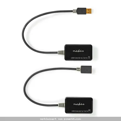 Nedis USB-Extender | USB 1.1 | 1x RJ45 Female | 1x USB-A Buchse | 1x USB-A Stecker | 1x RJ45 Female | 50 m | 12 Mbps | vergoldet | rund | PVC | Schwar