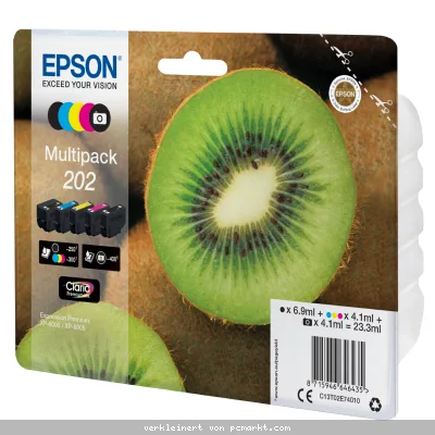 Epson 202 Tintenpatronen 5er-Pack 5x Farben Claria Premium Ink Kompatibilität: XP-6000 // XP-6005 // XP-6100 // XP-6105 | 5x Tintenpatronen: Schwarz,