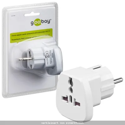 Goobay Reiseadapter Welt auf EU Schutzkontaktst. Typ F, CEE 7/7 UK-Buchse, Schweiz-Buchse (Typ J, SEV 1011), Italien-Buchse (Typ L, CEI 23-16-VII), US