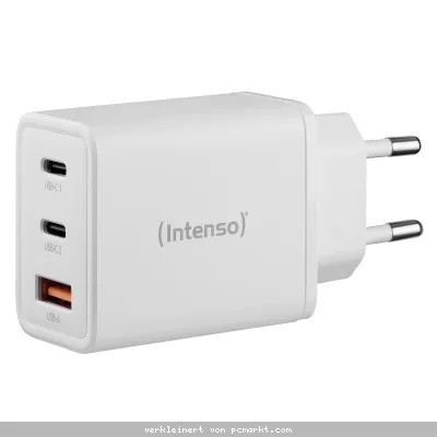 Intenso Netzteil Power Adapter W65ACC GaN, Anschlüsse: - 2x USB-C, 1x USB-A, Output: max. 65 Watt, GaN-Technologie, Weiß