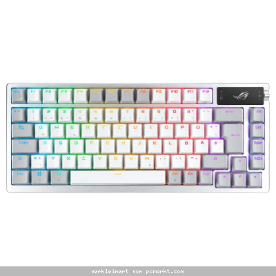 ASUS ROG Azoth White RGB Gaming Tastatur mit 75% Layout - kabellose RGB Gaming Tastatur im Layout 75% mit Bluetooth und einem OLED Display zum ablesen