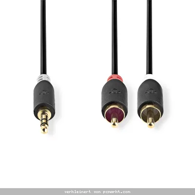 Nedis Stereo-Audiokabel | 3.5 mm Stecker | 2x RCA Stecker Vergoldet | 2.00 m | rund | Anthrazit | Verpackung mit Sichtfenster