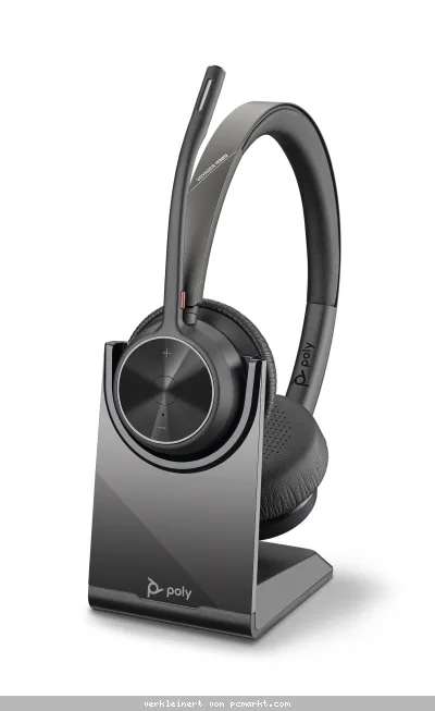 Poly Plantronics Voyager 4320 UC Bluetooth Headset, Binaural, Nano Dongle mit USB-A Anschluss, Ladestation