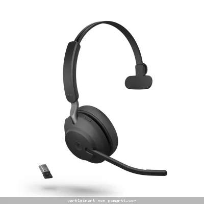 Jabra Evolve2 65 Headset, Mono, kabellos, schwarz Bluetooth, inkl. Link 380 USB-A, Optimiert Microsoft Teams