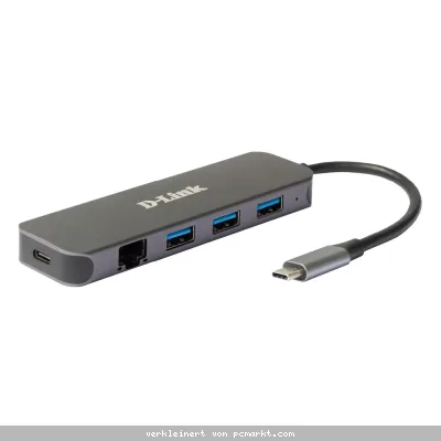 D-Link DUB-2334 USB-Hub mit Gigabit Ethernet und Ladefunktion 1x USB-C mit PD, 3x USB-A 3.0, 1x Gigabit Ethernet