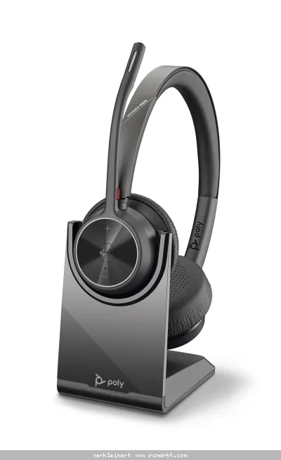 Poly Plantronics Voyager 4320 UC Bluetooth Headset, Binaural, Nano Dongle mit USB-C Anschluss, Ladestation