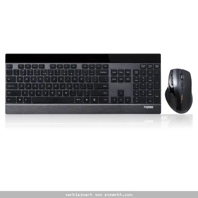 Rapoo Kabelloses Deskset "8900P", Ultraflach Beleuchtete Medientasten, deutsches Layout (QWERTZ)