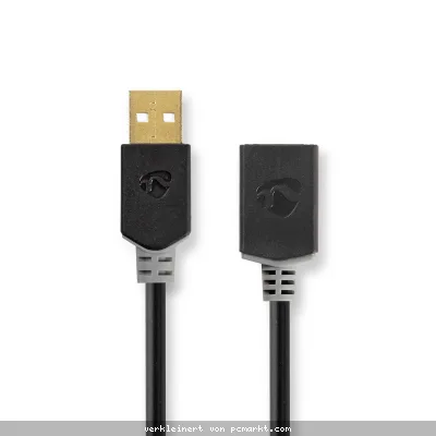 Nedis USB-Kabel | USB 2.0 | USB-A Stecker | USB-A Buchse | 480 Mbps | Vergoldet | 2.00 m | rund | PVC | Anthrazit | Verpackung mit Sichtfenster