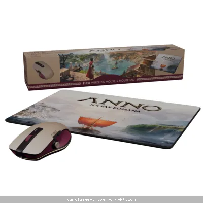 LEXIP Flex Mouse ANNO 117: Pax Romana Edition kabellose Gaming Maus mit 3D-Joystick und Mauspad im Anno 117: Pax Romana Stil