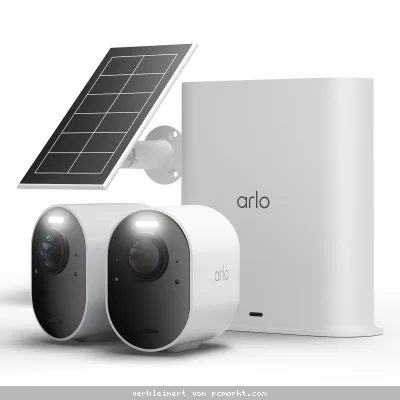 Arlo Ultra 3 Kamera Weiß 2er Set inkl. Smart Hub und Solarpanel 4K Auflösung, WLAN, Akku/Solarstrom, IP65 Wetterfest, 180° Blickwinkel
