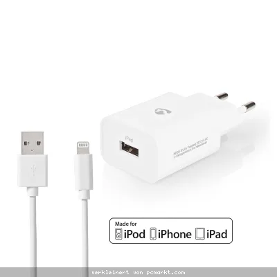 Nedis Netzladegerät 12 W 1x 2.4 A A - Anzahl der Ausgänge: 1, USB-A, Lightning 8-Pin (Lose) Kabel, Single Voltage Output