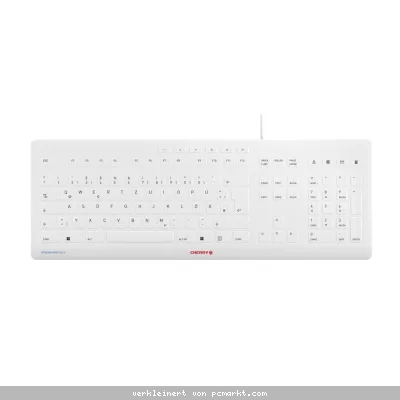 CHERRY Stream Protect Keyboard weiß, USB, DE - inkl. Membran, Schutzmembran (Silikon), spritzwassergeschützt, 10 Multimediatasten