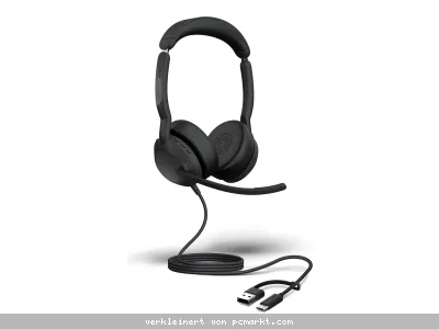 Jabra Evolve2 50 UC Stereo Headset, Kabelgebunden 4 Mikrofone, USB-C/A-Anschluss, UC-kompatibel, Aktive Geräuschunterdrückung