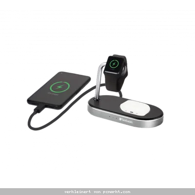 VERBATIM WCS-02 Aluminium 3-in-1 Qi MFi Wireless Ladestation + Apple Watch + QC 3.0
