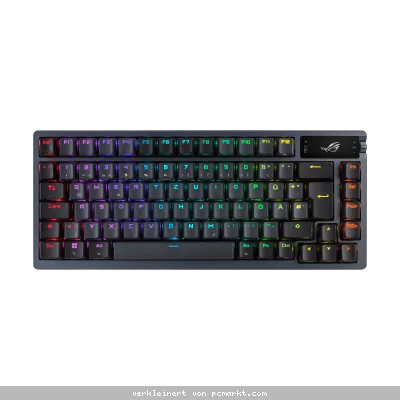 ASUS ROG Azoth RGB Gaming Tastatur mit 75% Layout - kabellose RGB Gaming Tastatur im Layout 75% mit Bluetooth und einem OLED Display zum ablesen von S