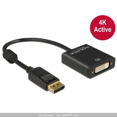 Delock 20cm Adapterkabel schwarz [DisplayPort 1.2 Stecker > DVI Buchse, 4K, Aktiv]