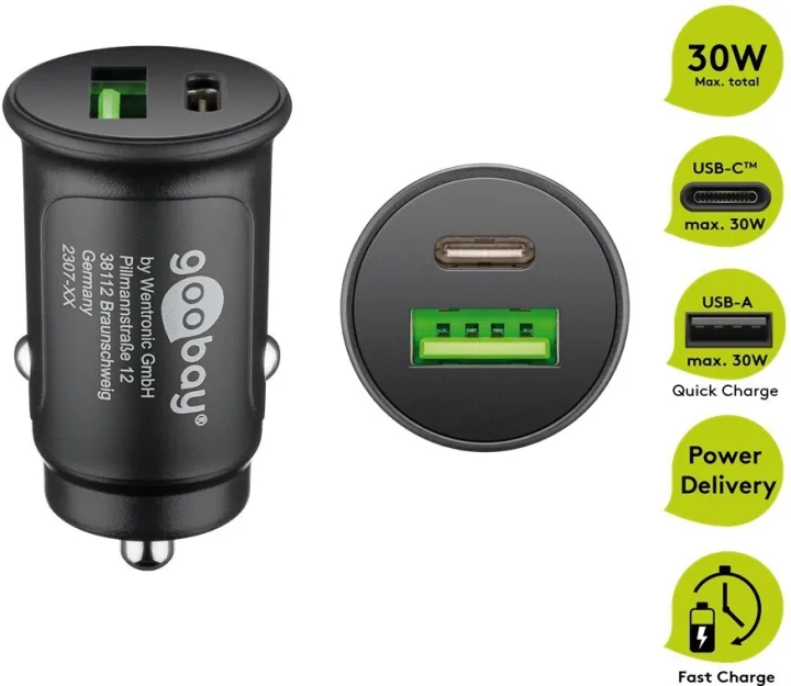 Goobay Dual-USB Auto Schnellladegerät USB-C™ PD (Power Delivery)