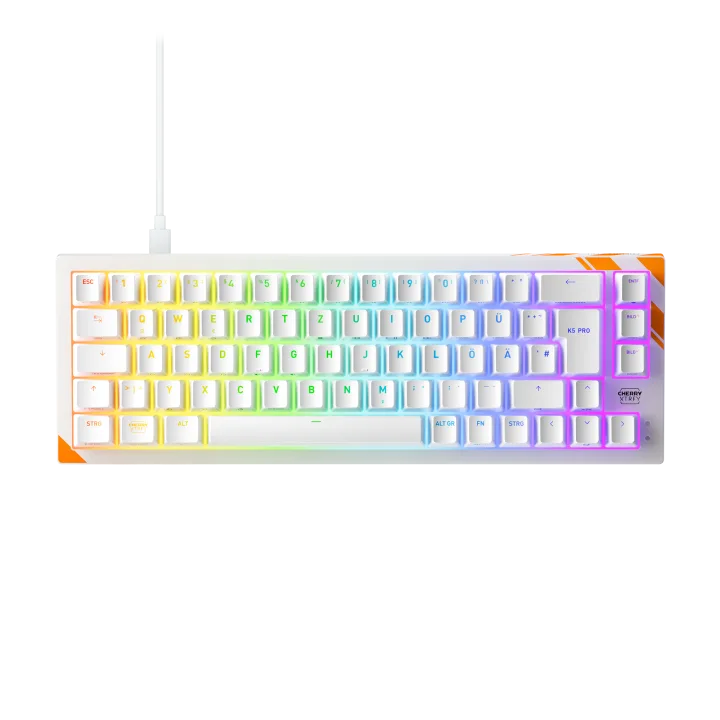 Cherry Xtrfy Tastatur K5 Pro TMR Compact, Kabelgebunden, weiß 65%-Design, Hot-swappable CHERRY MK Crystal Magnet-Schalter, Strip-LED-ARGB-Beleuchtung