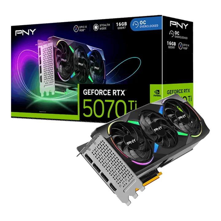 PNY GeForce RTX 5070 Ti ARGB Epic-X OC Grafikkarte - 16GB GDDR7, HDMI, 3x DP