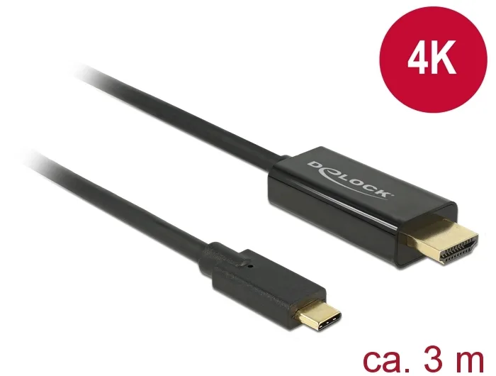 Delock USB Typ-C Stecker < HDMI Stecker (DP Alt Mode) 4K 30Hz, 3m, schwarz