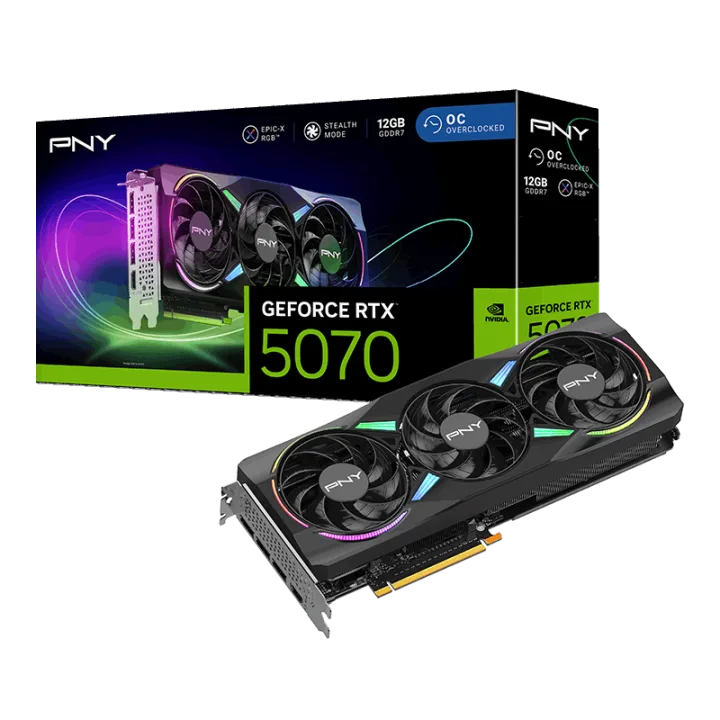 PNY GeForce RTX 5070 ARGB Epic-X RGB Overclocked Triple Fan - 12GB GDDR7, HDMI, 3x DP