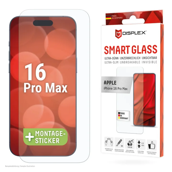 DISPLEX Smart Glasschutzfolie für iPhone 16 Pro Max