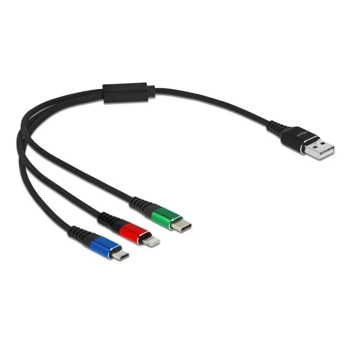 Delock USB Ladekabel 3 in 1 Typ-A zu Lightning™ / Micro USB / USB Type-C™ 30 cm 3-farbig