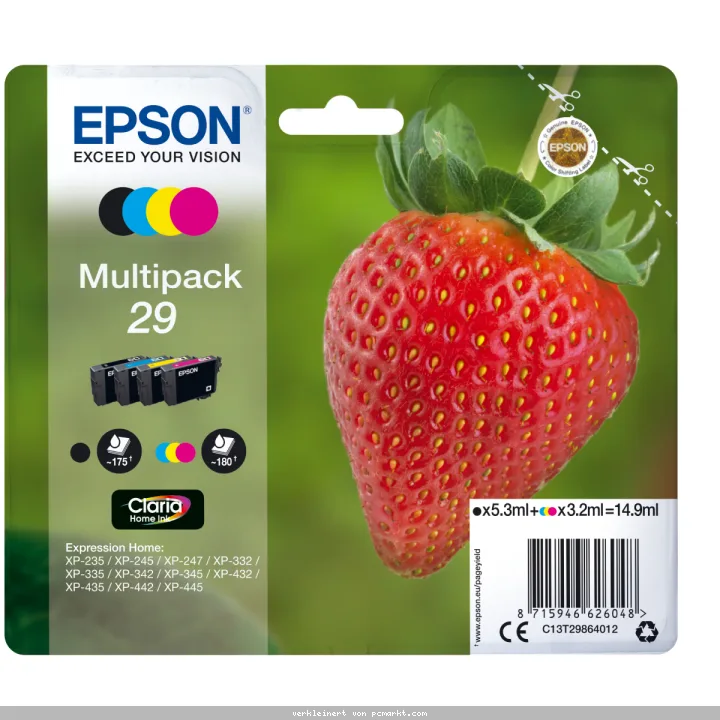 Epson 29 Tintenpatronen 4er-Pack 4x Farben Claria Home Ink Für Kompatibilität, siehe Artikel-Beschreibung | 4x Tintenpatronen: Schwarz, Magenta, Gelb