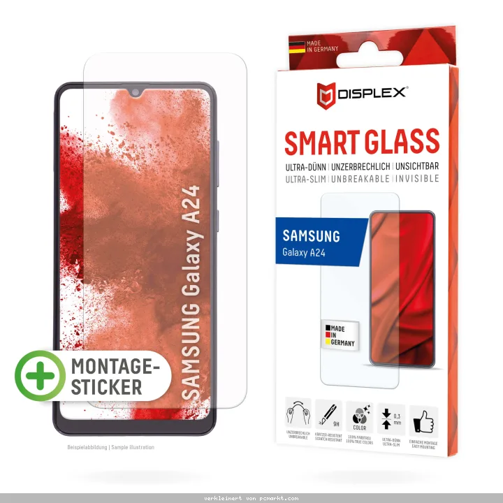 DISPLEX Smart Glass (9H) für Samsung Galaxy A24/A25 5G Montagesticker, unzerbrechlich, ultra-dünn, unsichtbar
