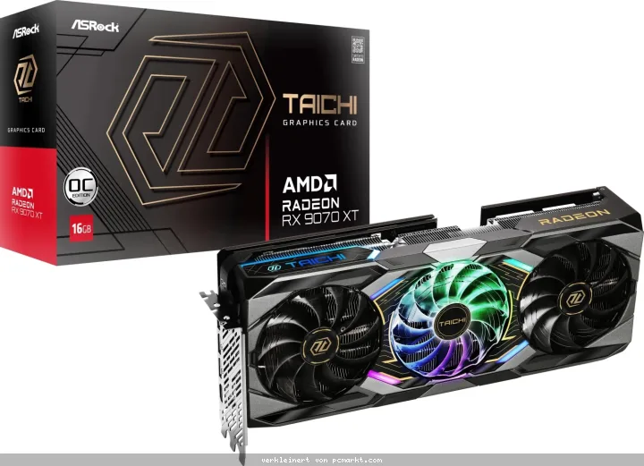 ASRock Radeon RX 9070 XT Taichi 16GB OC - 16GB GDDR6, 1x HDMI, 3x DP