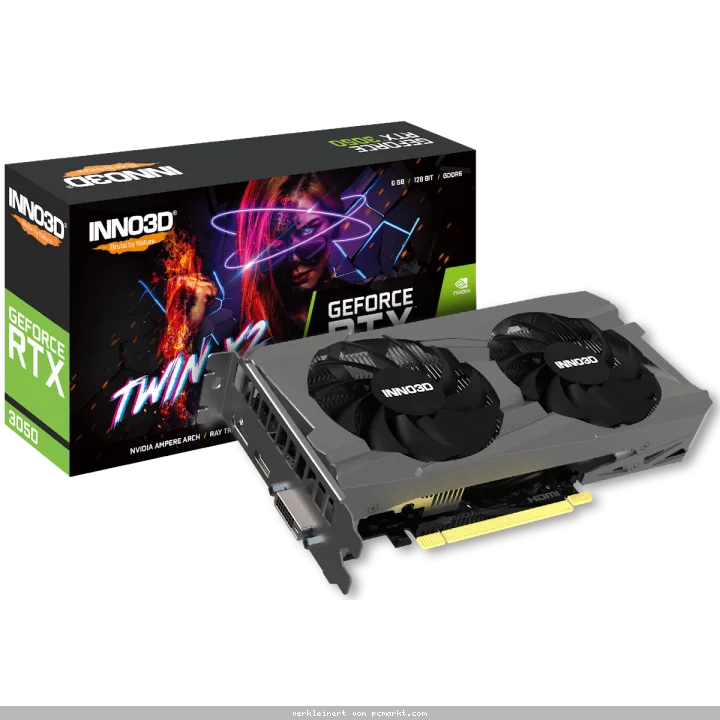 INNO3D GeForce RTX 3050 Twin X2 (LHR) Grafikkarte - 6GB DDR6, 1x DVI, 1x HDMI, 1x DP