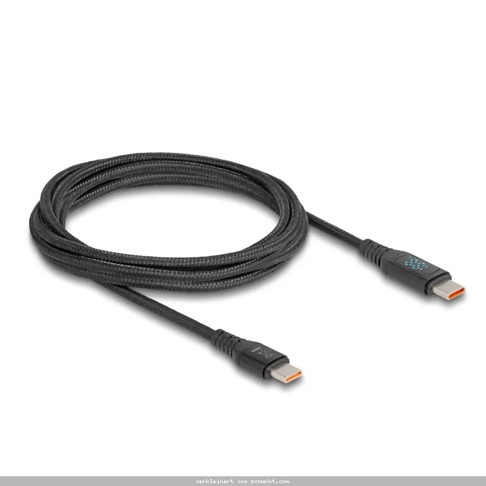 Delock USB 2.0 Schnelladekabel USB Type-C™ Stecker zu Stecker PD 3.1 140 W mit Leistungsanzeige 1,20 m