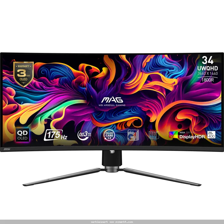 MSI MAG 341CQPDE QD-OLED Gaming Monitor - UWQHD, 175 Hz, 0,03 ms MSI OLED Care 2.0, HDMI 2.1 mit 48Gbps Bandbreite, 120Hz , VRR und ALLM Unterstützung