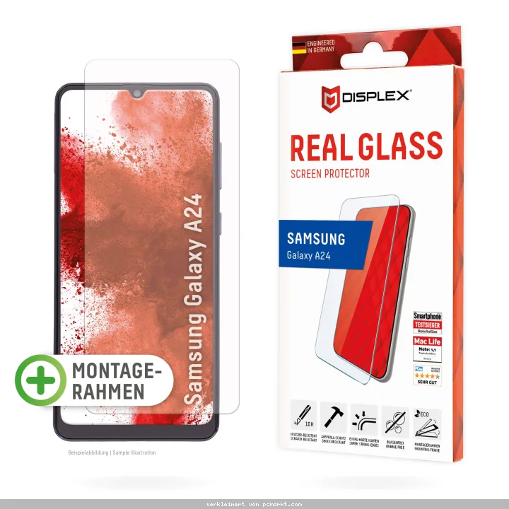 DISPLEX Panzerglas 2D/ Clear (10H) für Samsung Galaxy A24/A25 5G Eco-Montagerahmen, Tempered Glas, kratzer-resistente Schutzfolie, hüllenfreundlich