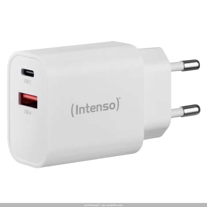Intenso Power Adapter W30AC, Anschlüsse: 1x USB-A, 1x USB-C Output: max. 30 Watt, Weiß