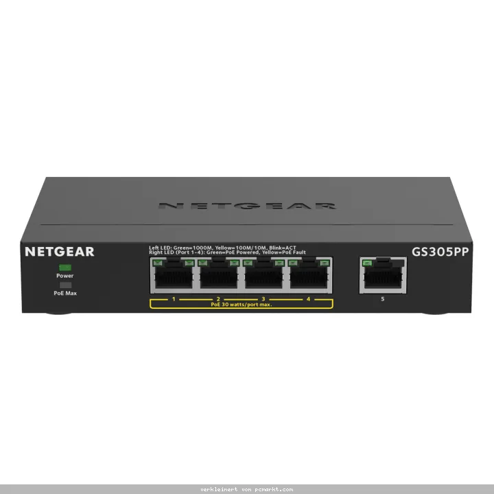 NETGEAR GS305PP Unmanaged Switch 5x 1G Ethernet (4x PoE/PoE+, max. 83W)