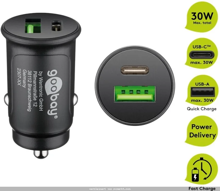 Goobay Dual-USB Auto Schnellladegerät USB-C™ PD (Power Delivery)