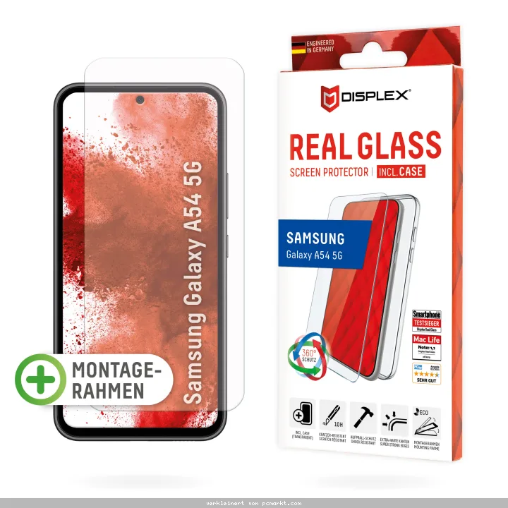 DISPLEX Panzerglas (10H) + Schutzhülle für Samsung Galaxy A54 5G Eco-Montagerahmen, + Case, Tempered Glas, kratzer-resistente Schutzfolie