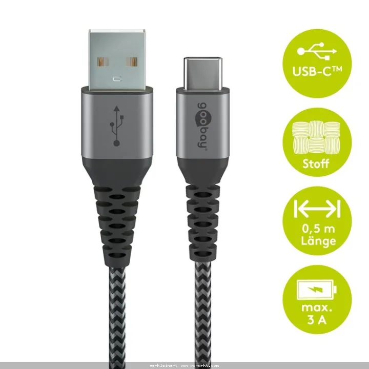 Goobay USB-C auf USB-A mit Metallsteckern, grau, 0,5m