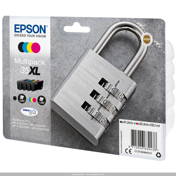 Epson 35XL Tintenpatronen 4er-Pack 4x Farben DURABrite Ultra Ink Kompatibilität: WF-4720DWF // WF-4725DWF // WF-4730DTWF // WF-4740DTWF | 4x Tintenpat