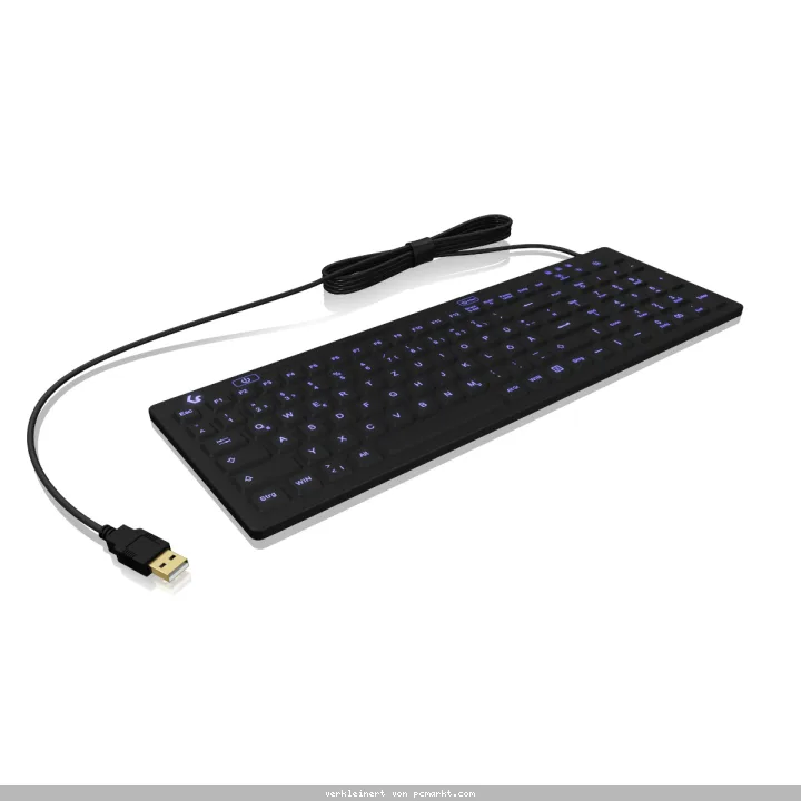 Keysonic KSK-6031INEL - Kompakte Hygienetastatur, Kabelgebunden USB-Anschluss, Beleuchtet, Silikon, Wasser und Staub geschützt IP68, DE Layout
