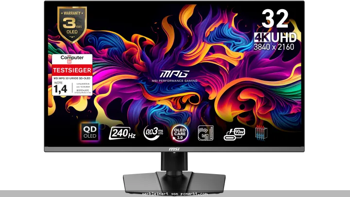 MSI MPG 321URXDE QD-OLED Gaming Monitor - 4K UHD, 240 Hz, 0,03ms MSI OLED Care 2.0, HDMI 2.1