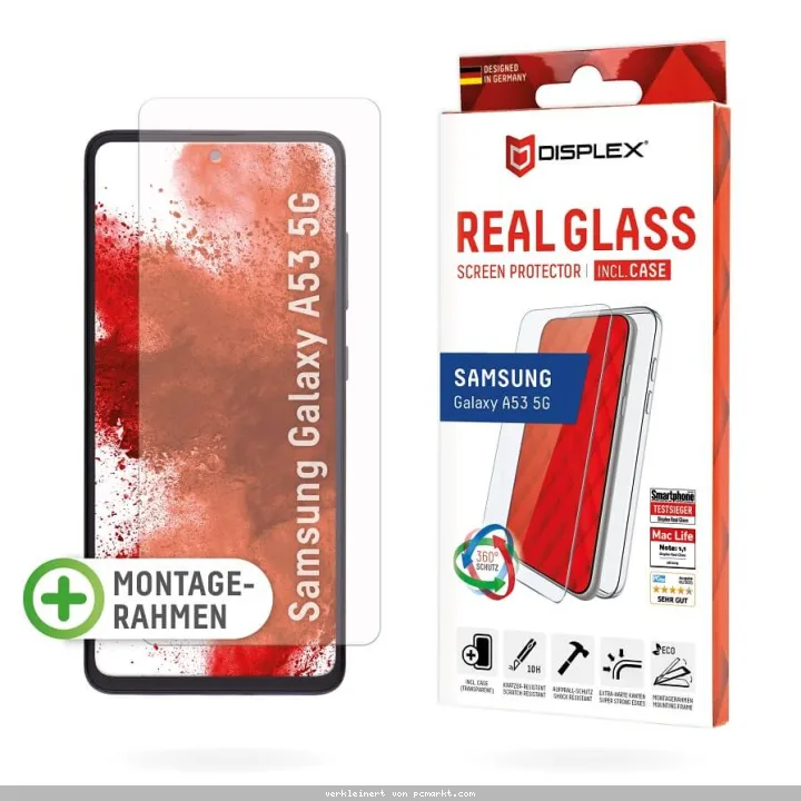 DISPLEX Panzerglas (10H) + Schutzhülle für Samsung Galaxy A53 5G Eco-Montagerahmen, + Case, Tempered Glas, kratzer-resistente Schutzfolie