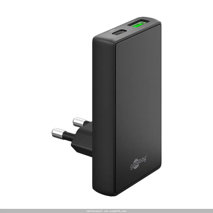 Goobay USB-C™ PD GaN Dual-Schnellladegerät 90° Flat (65 W) schwa