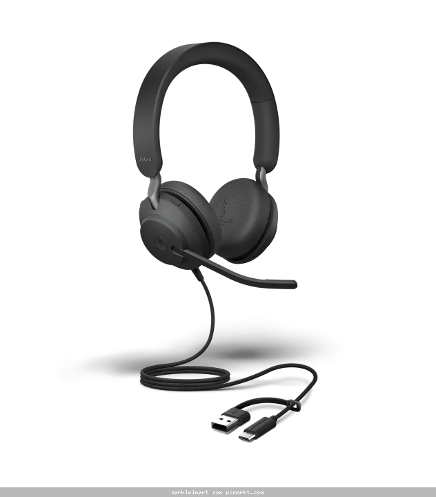 Jabra Evolve2 40 SE, Beideitiges Headset, Kabelgebunden USB-C/-A-Anschluss, 3 Mikrofone, Geräuschisolierendes Design, UC-Plattformen kompatibel