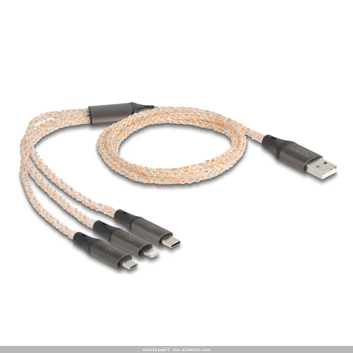 Delock USB RGB Ladekabel 3 in 1 Typ-A zu Lightning™ / Micro USB / USB Type-C™ 1,20 m